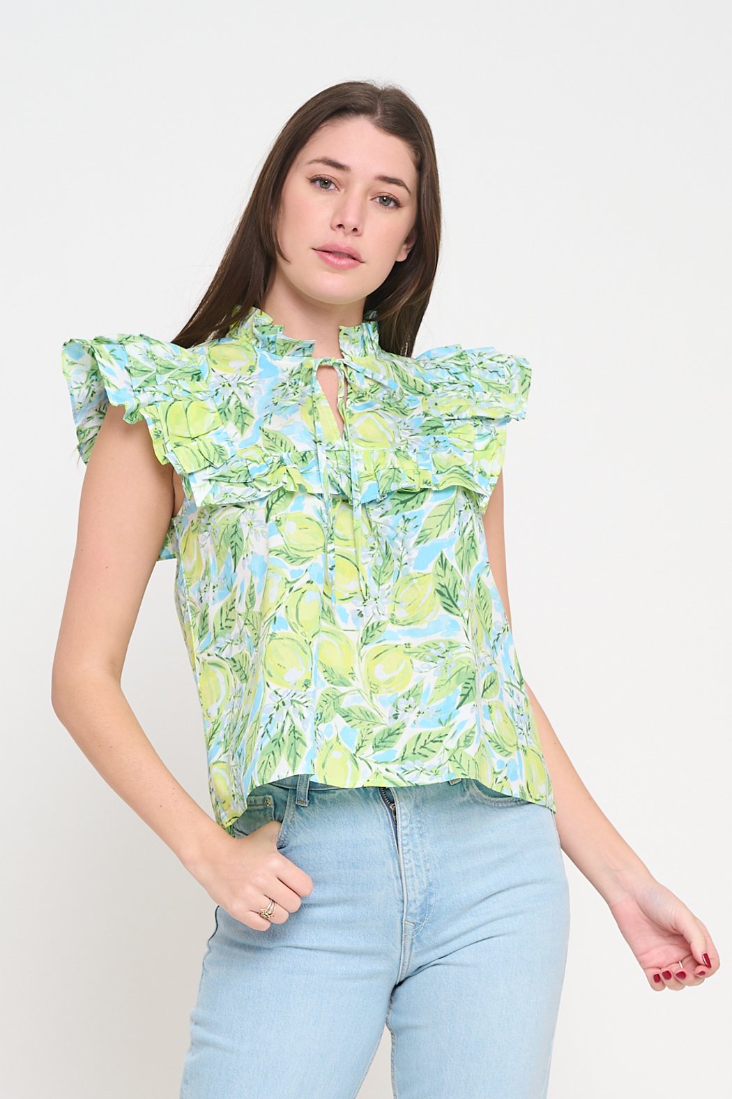 Ruffled Tie-Neck Blouse