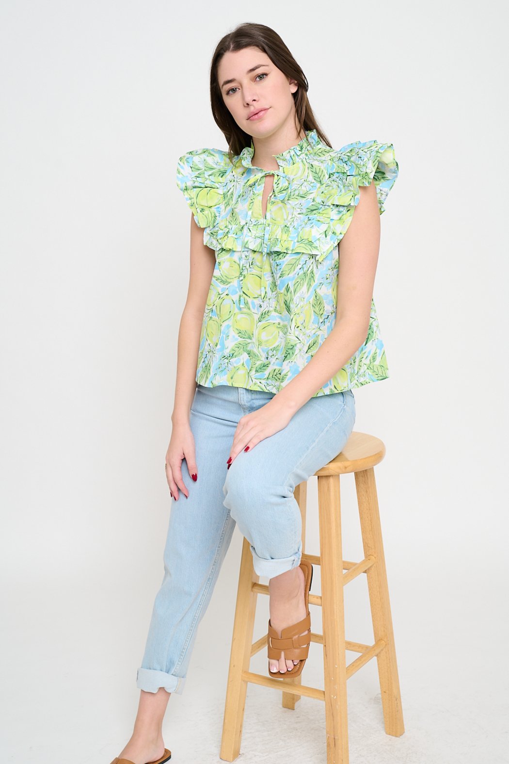 Ruffled Tie-Neck Blouse