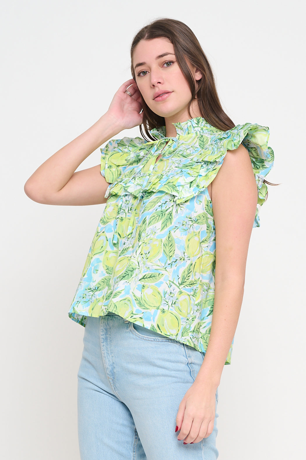 Ruffled Tie-Neck Blouse