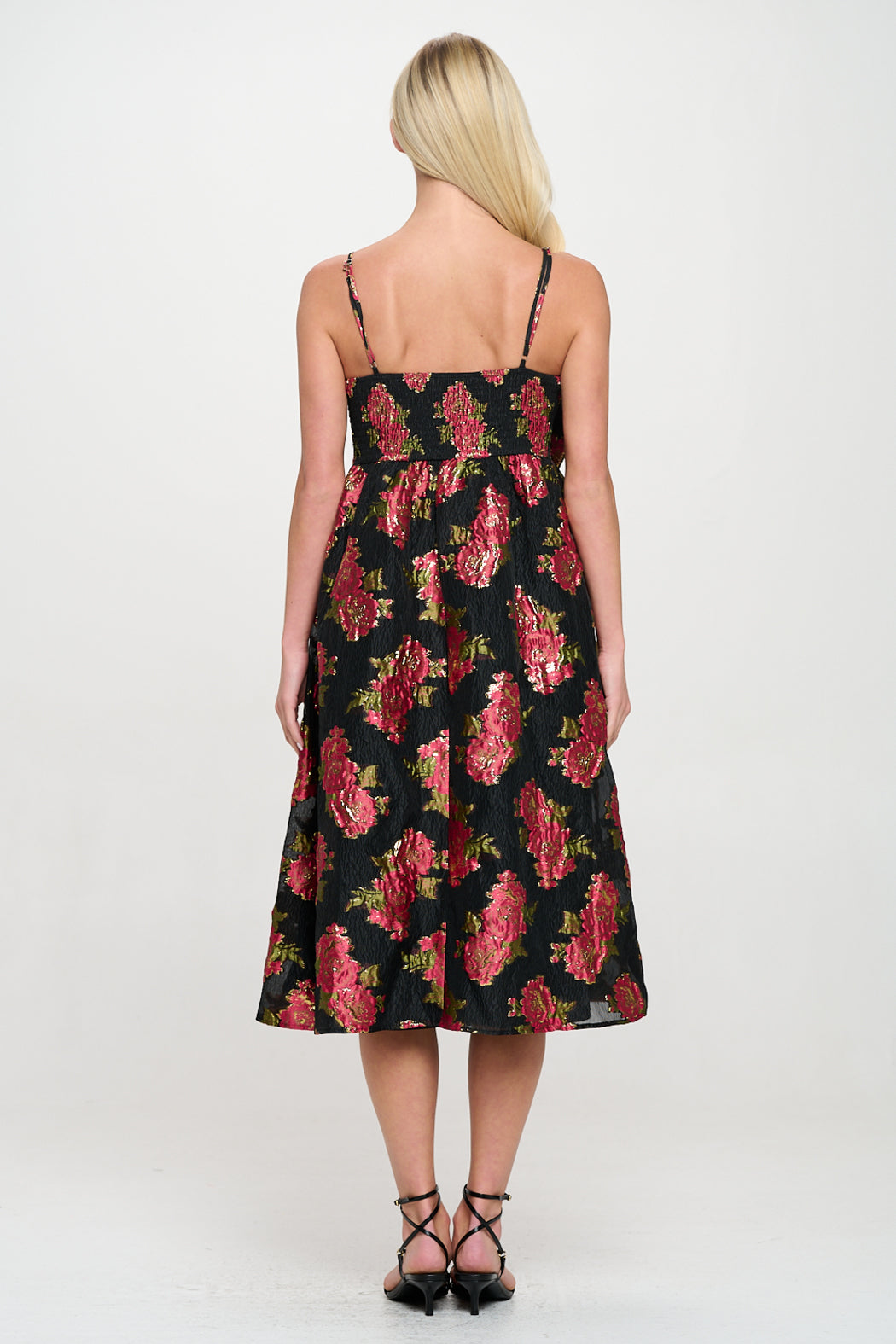 Scarlet Blossom Noir Bow Midi Dress