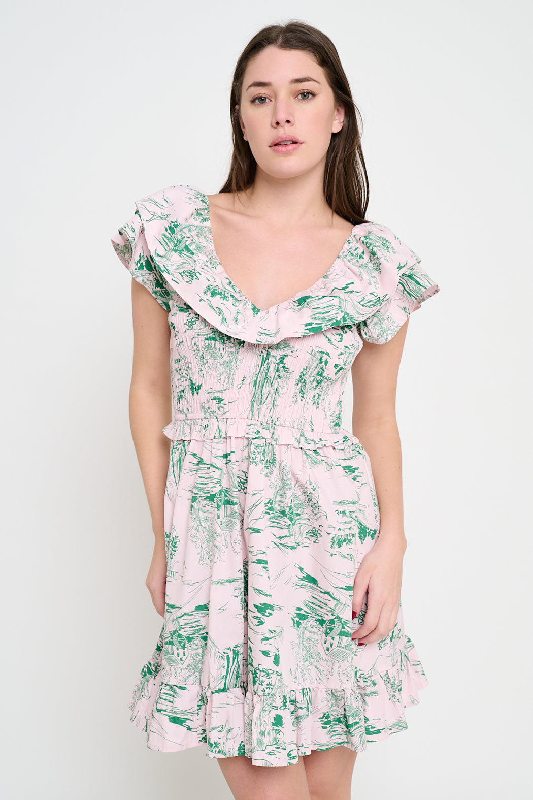 Smocked Ruffle Mini Dress