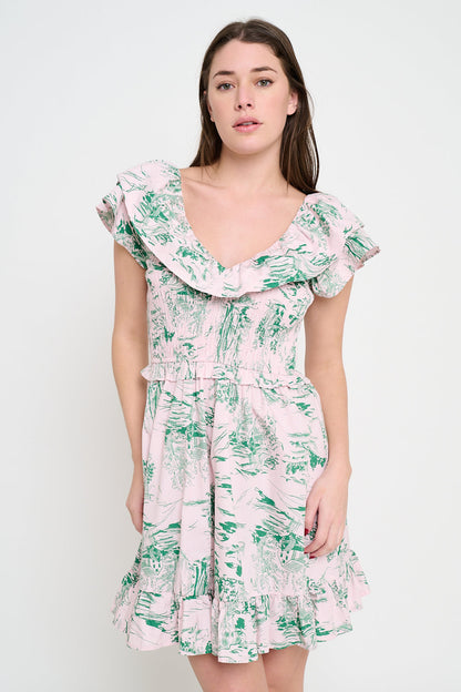 Smocked Ruffle Mini Dress