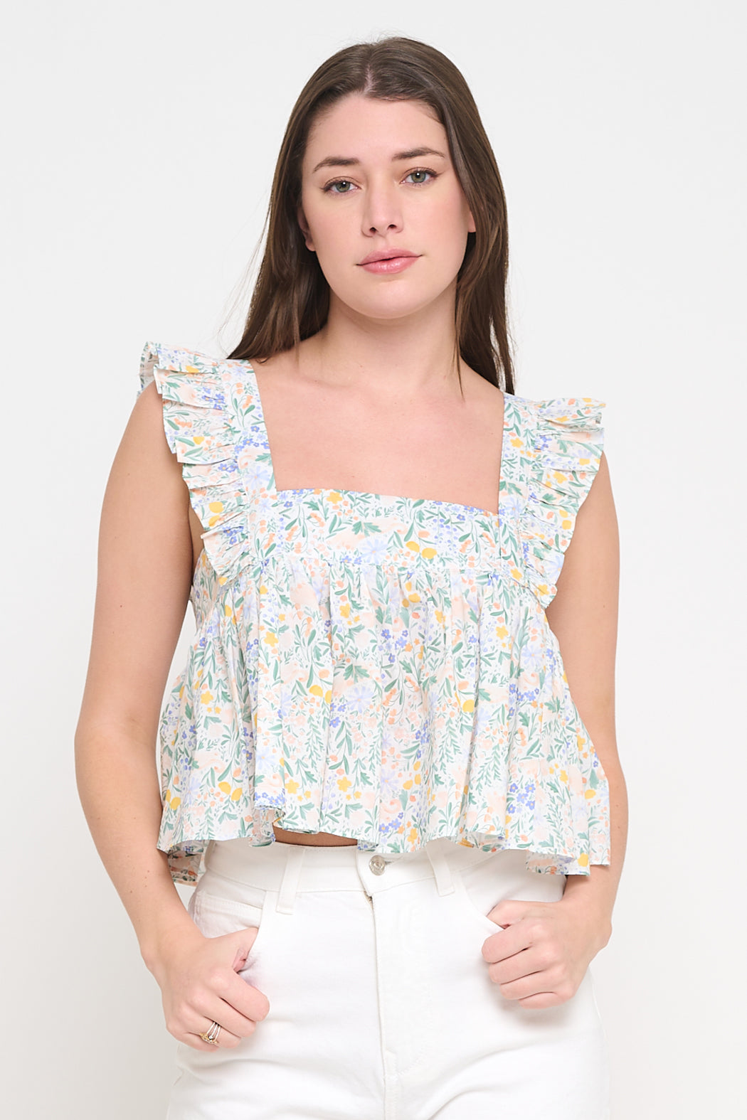 Square Neck Ruffle Strap Blouse