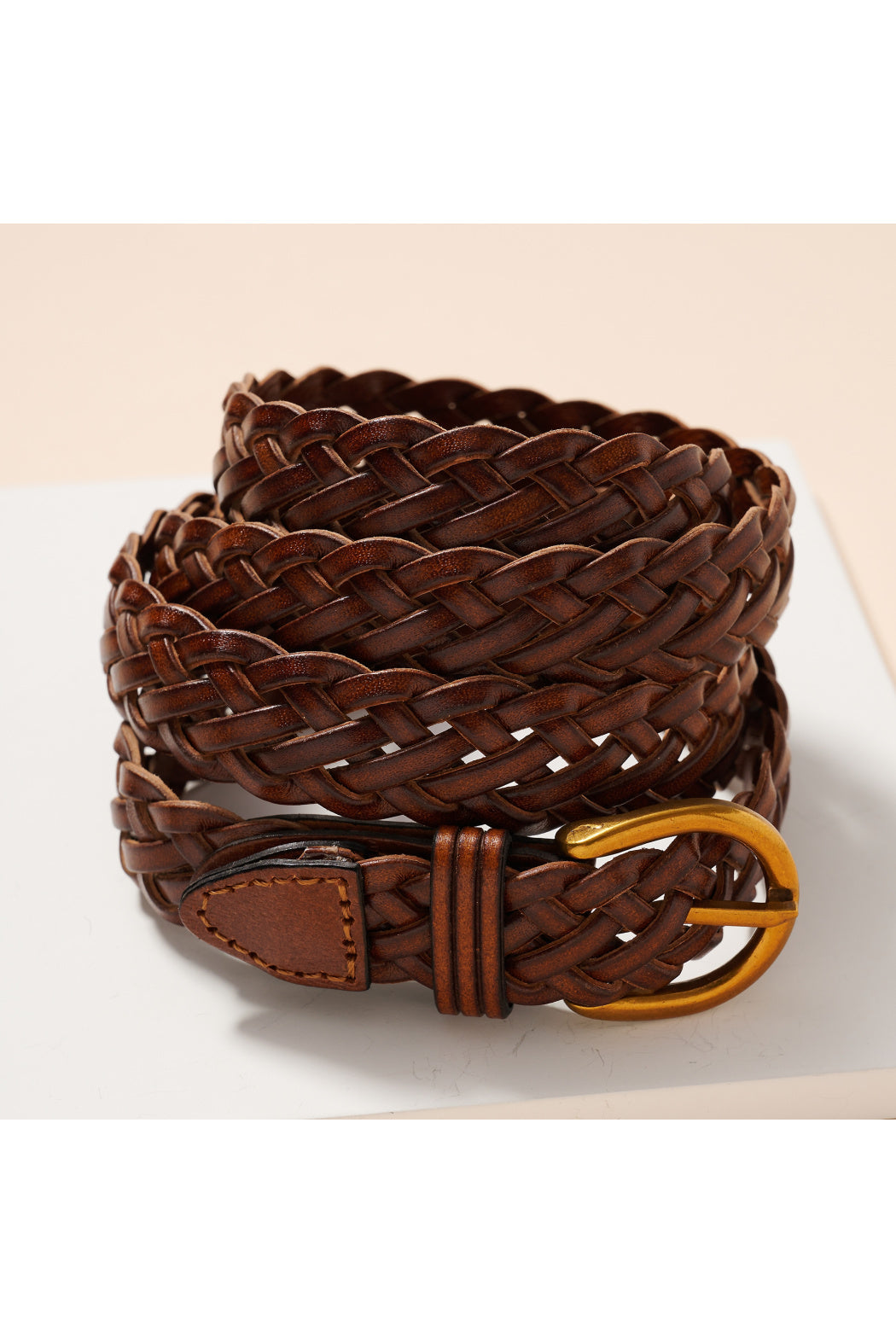 Metal Buckle Braided Leather Belt