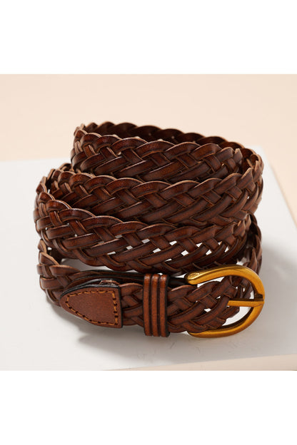 Metal Buckle Braided Leather Belt