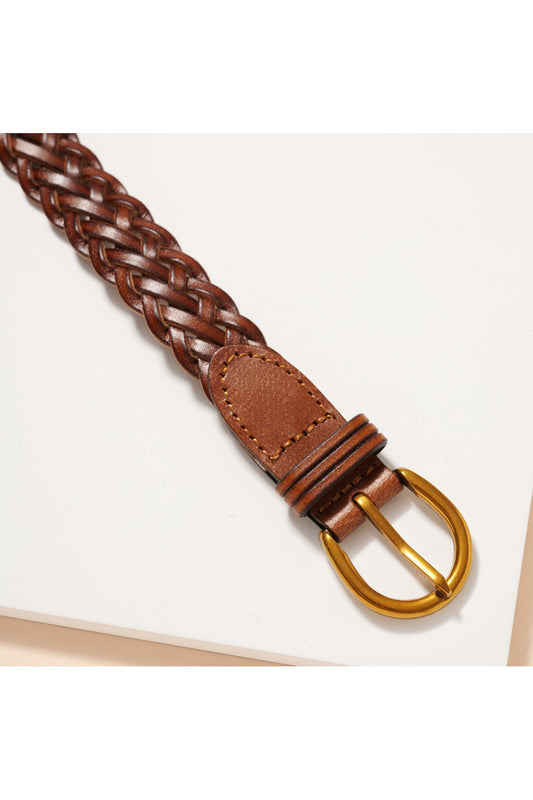 Metal Buckle Braided Leather Belt