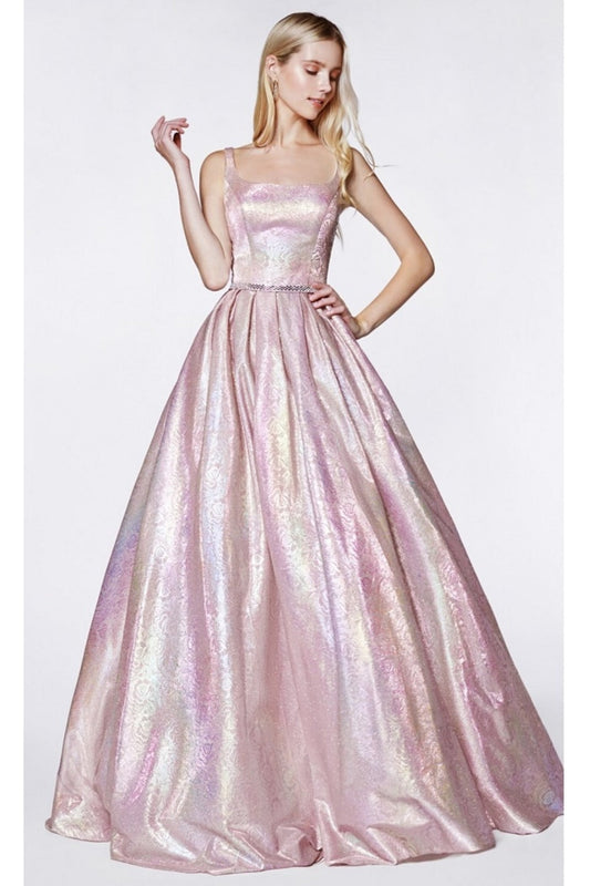 Metallic Blush Floral Ball Gown