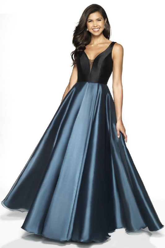 Metallic Midnight Teal & Black Formal Ballgown