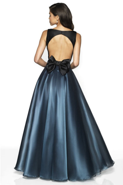 Metallic Midnight Teal & Black Formal Ballgown