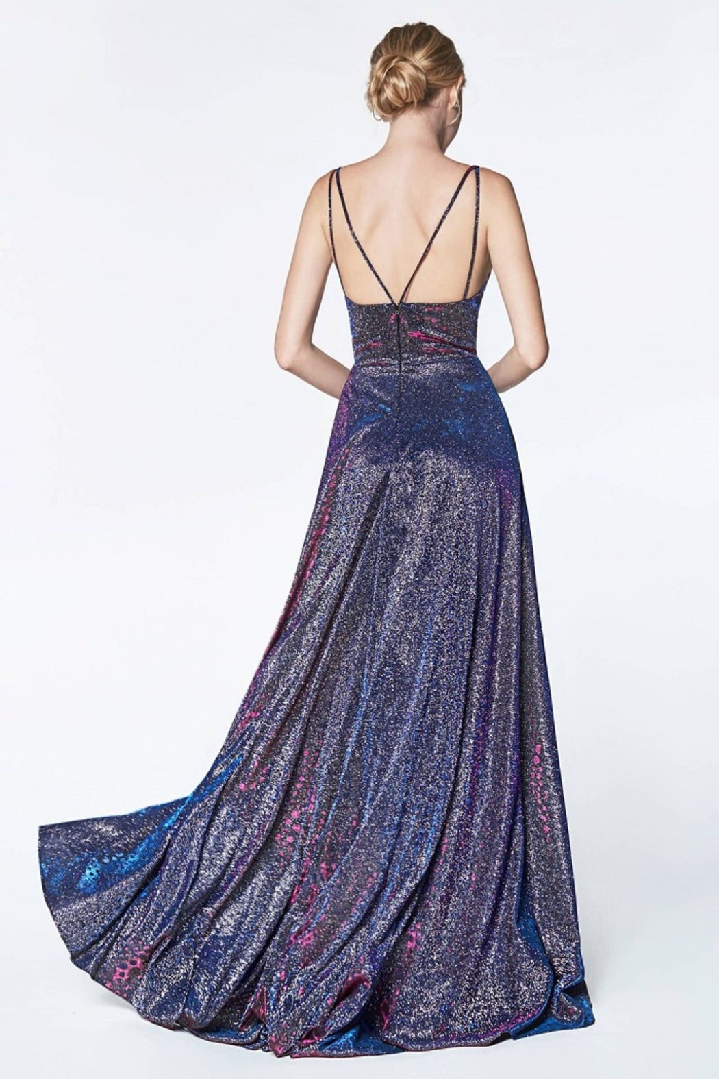Metallic Purple Patterned Long Formal Dress