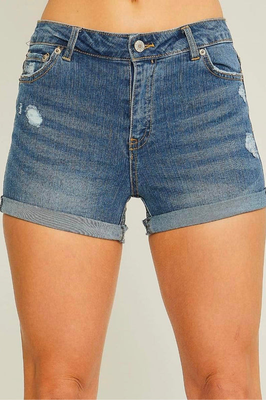 Mid Rise Cuffed Denim Shorts