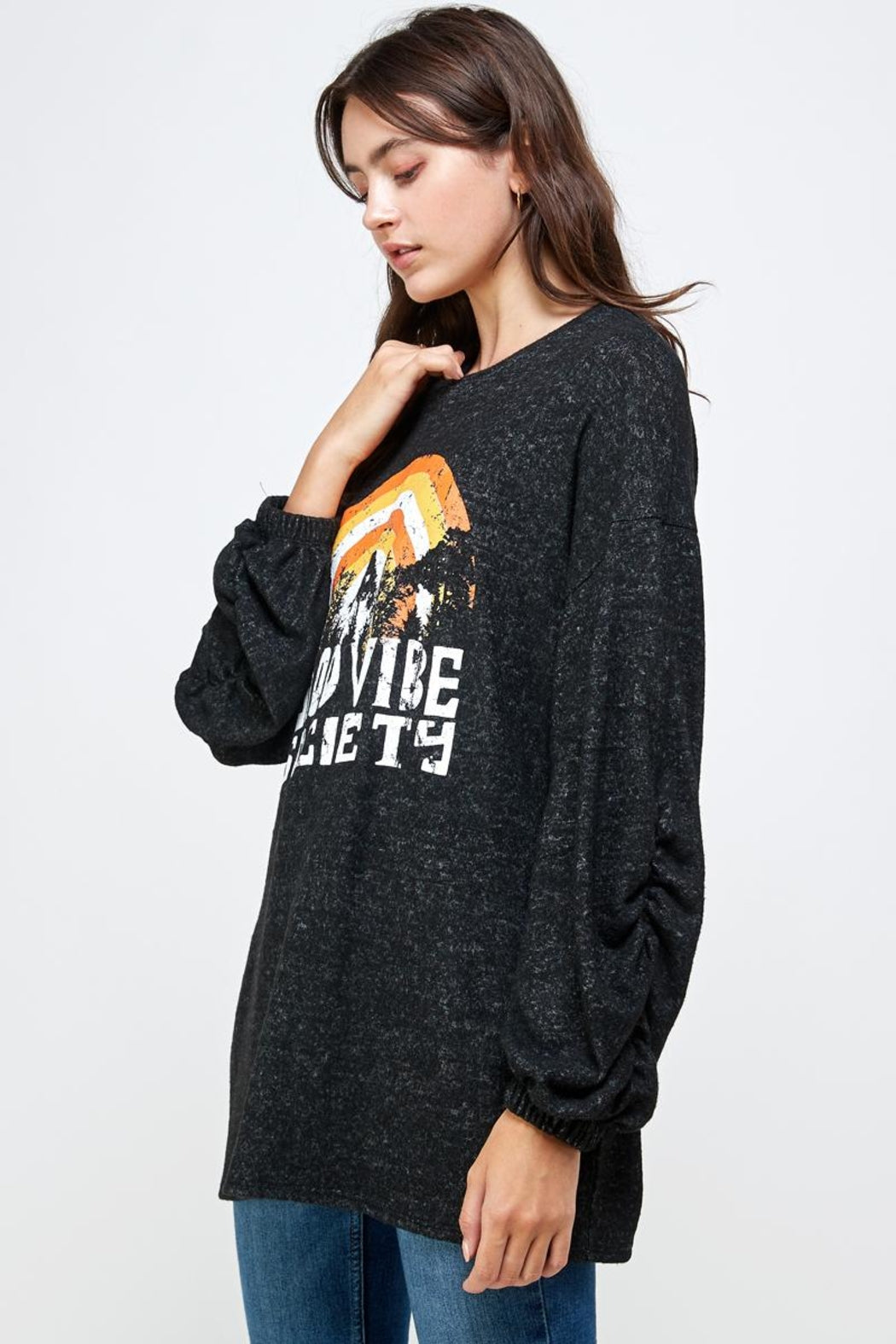 Brushed Knit Screen Print Loose Fit Swaeat Shirts
