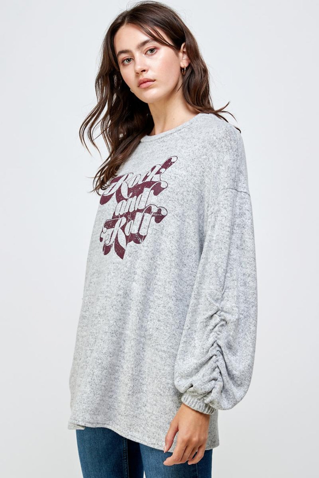 Brushed Knit Screen Print Loose Fit Swaeat Shirts