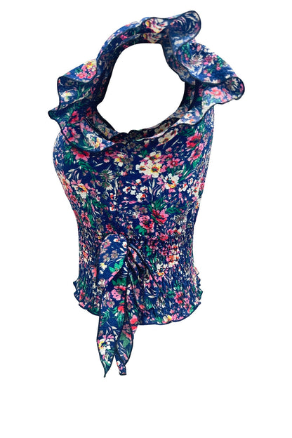 Flutter Short Sleeve Surplice Smocking Ditsy Top