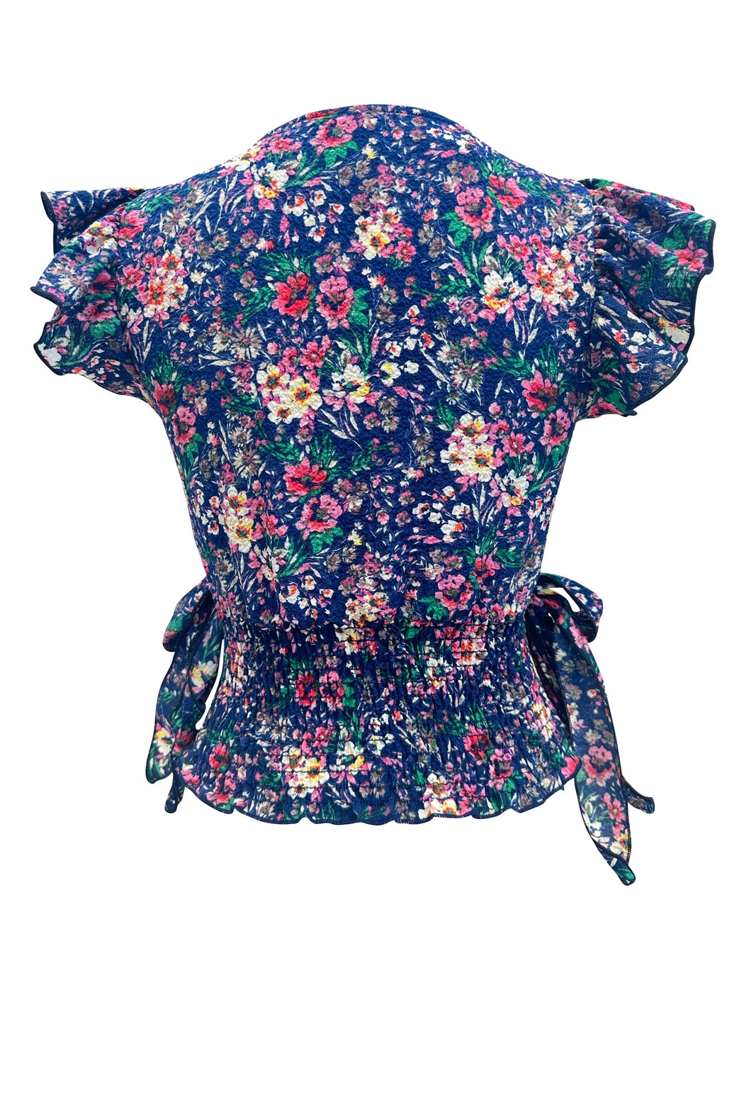 Flutter Short Sleeve Surplice Smocking Ditsy Top