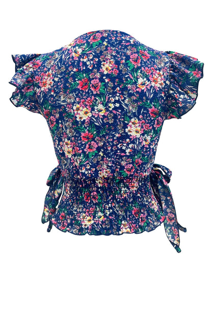 Flutter Short Sleeve Surplice Smocking Ditsy Top