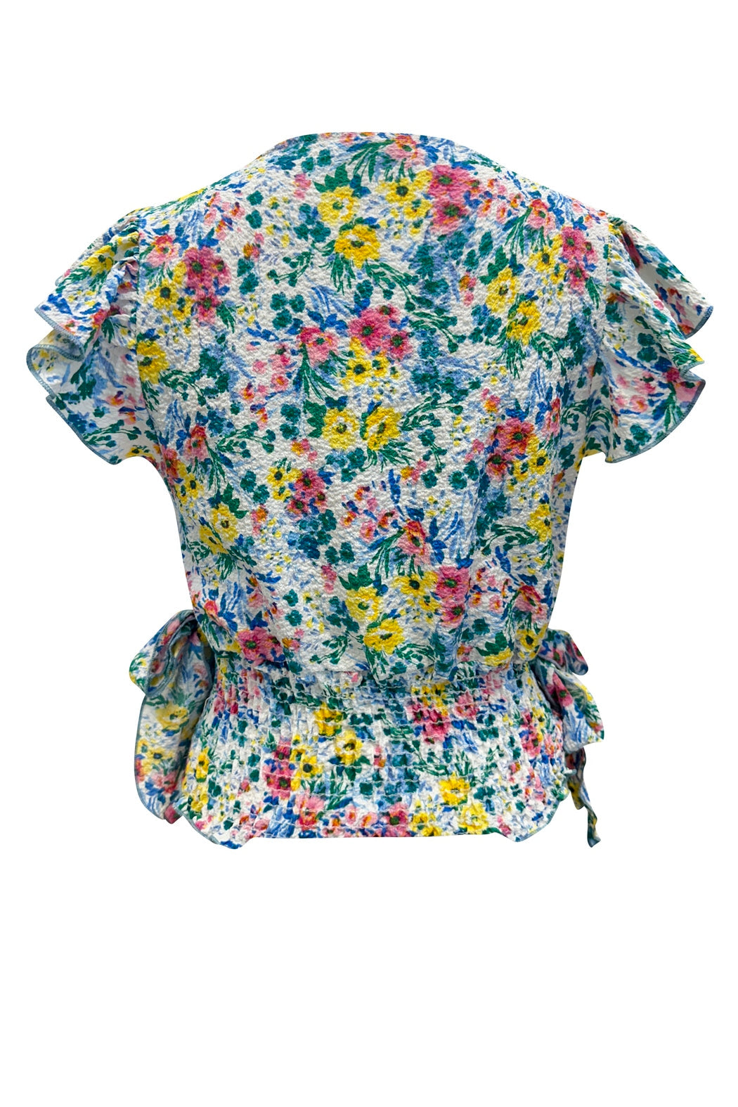 Flutter Short Sleeve Surplice Smocking Ditsy Top