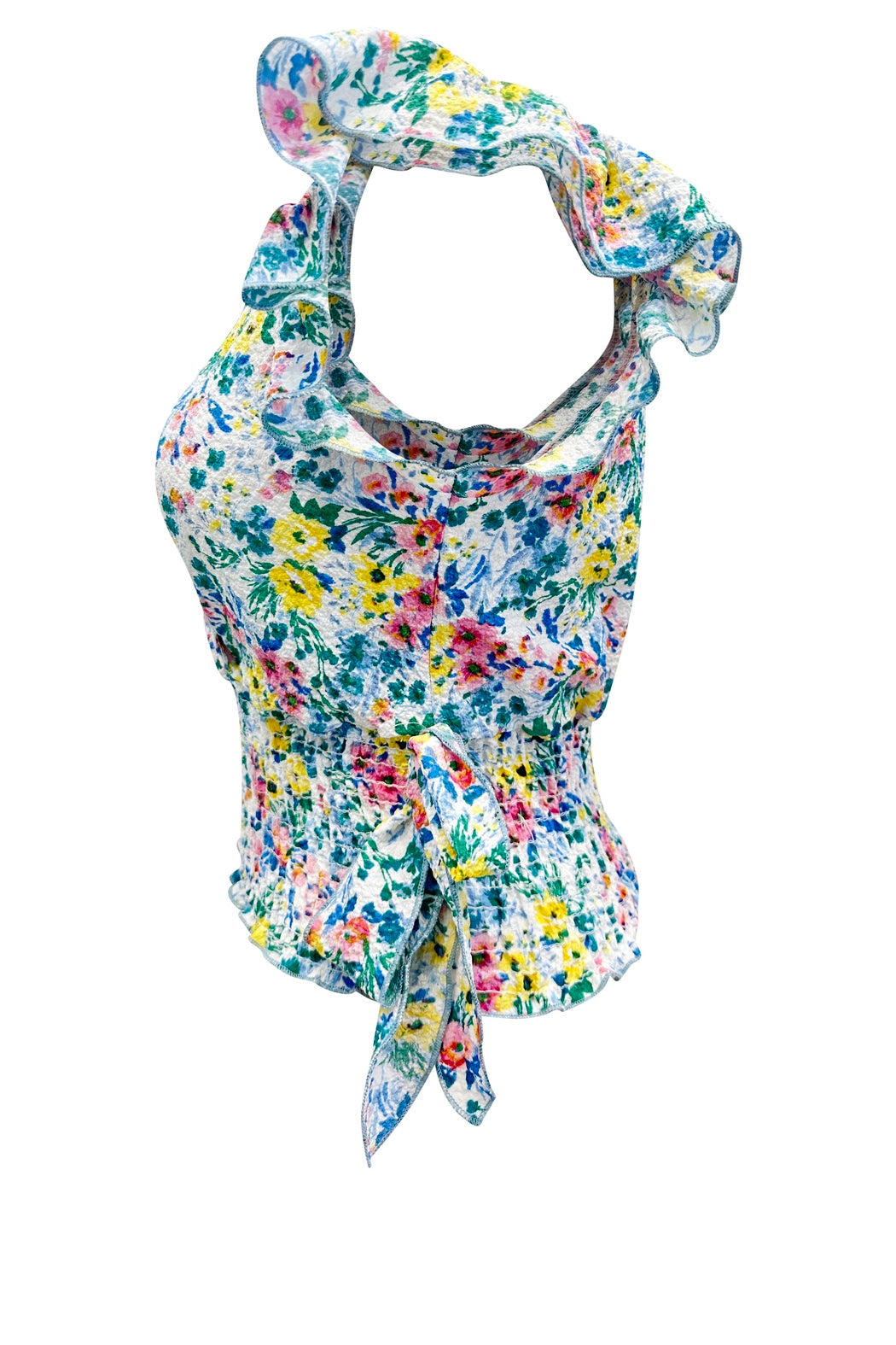 Flutter Short Sleeve Surplice Smocking Ditsy Top