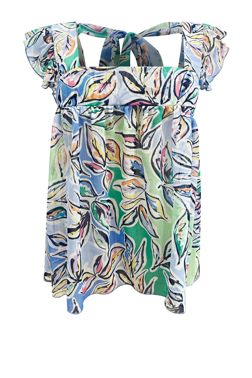 Flutter Short Sleeve Tie Back Top Floral Print