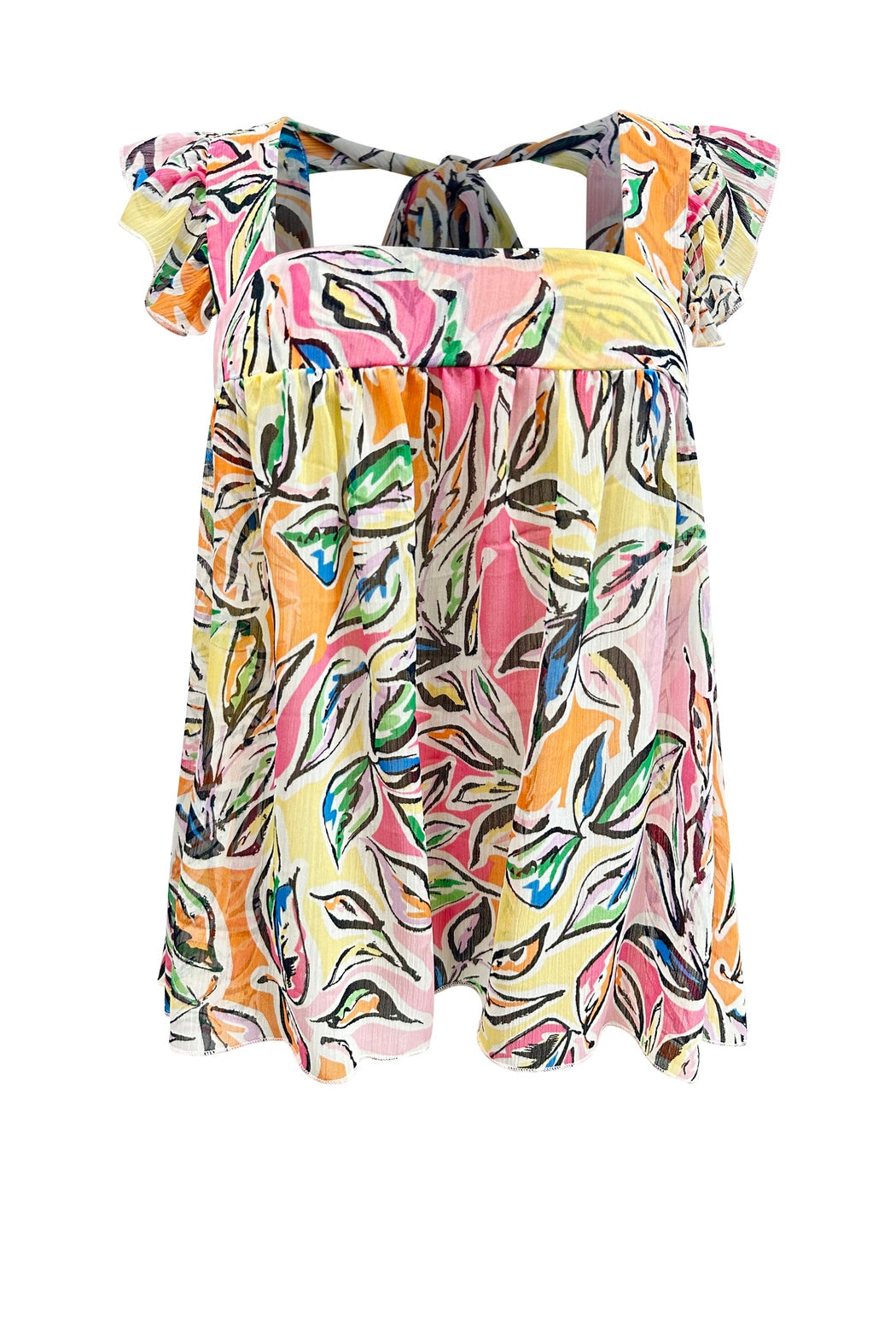 Flutter Short Sleeve Tie Back Top Floral Print