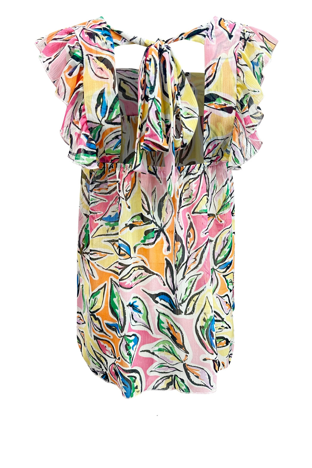 Flutter Short Sleeve Tie Back Top Floral Print