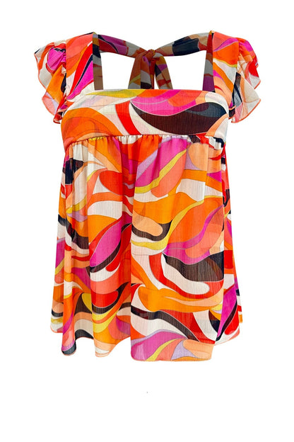 Flutter Short Sleeve Tie Back Top Floral Print