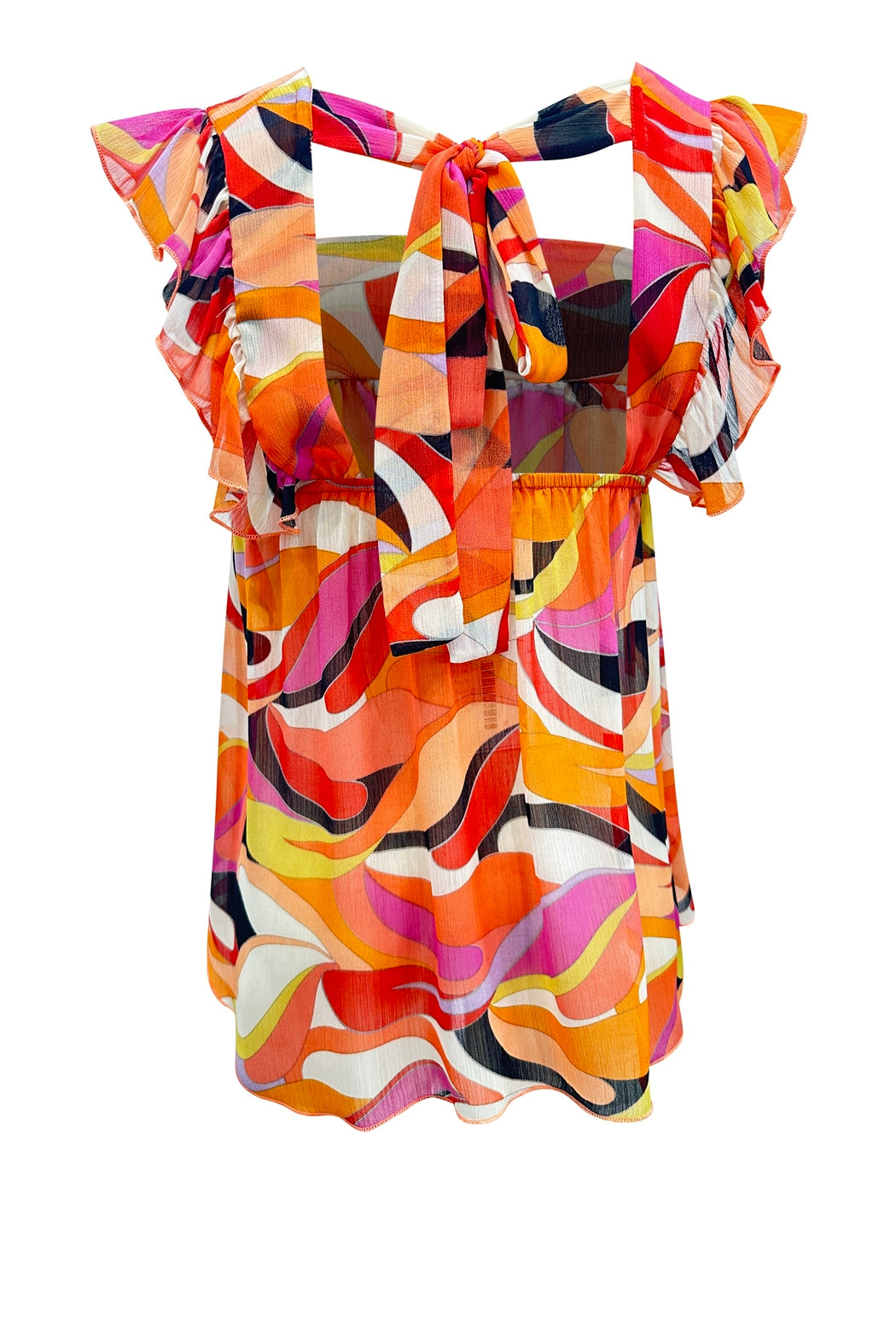 Flutter Short Sleeve Tie Back Top Floral Print