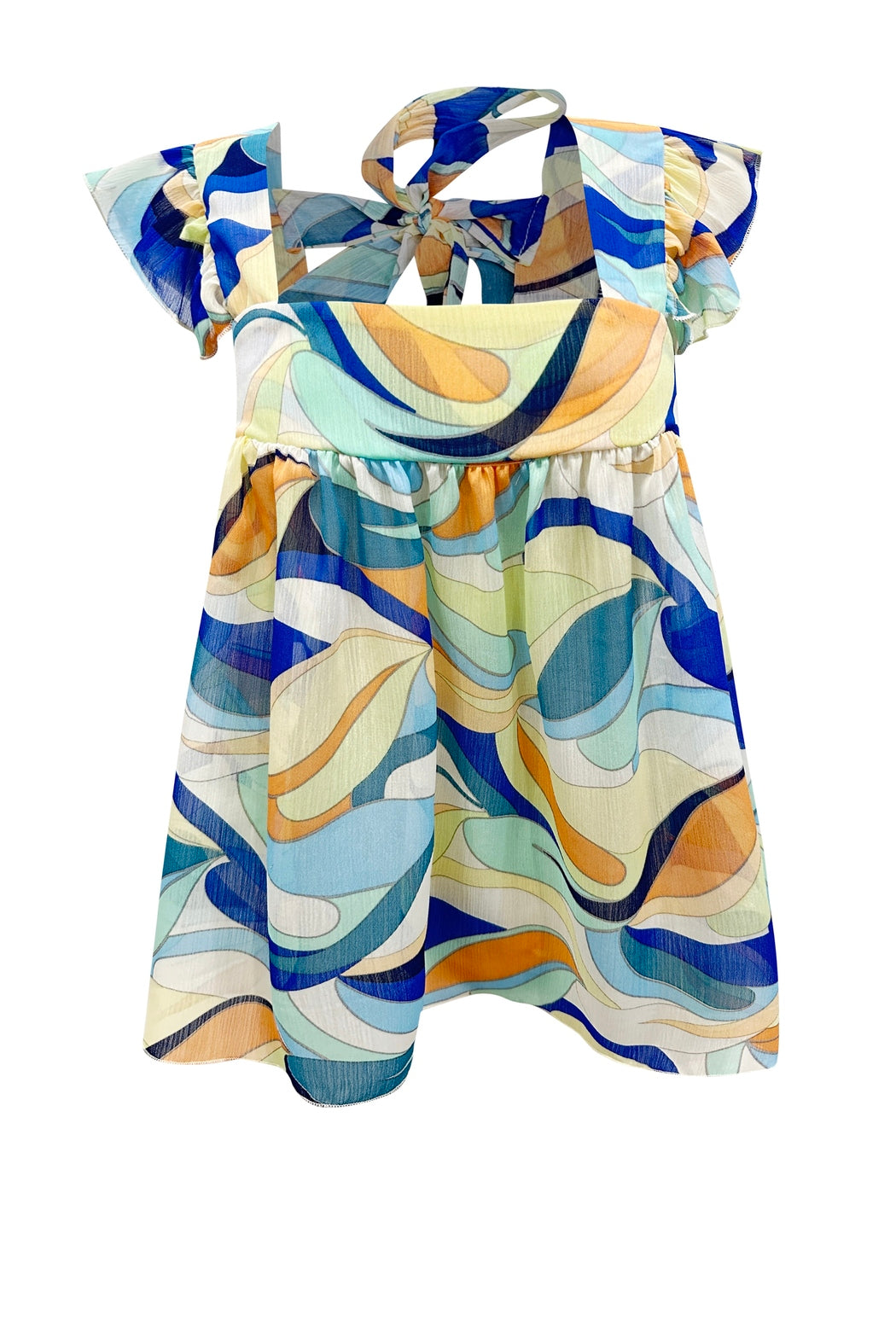 Flutter Short Sleeve Tie Back Top Floral Print
