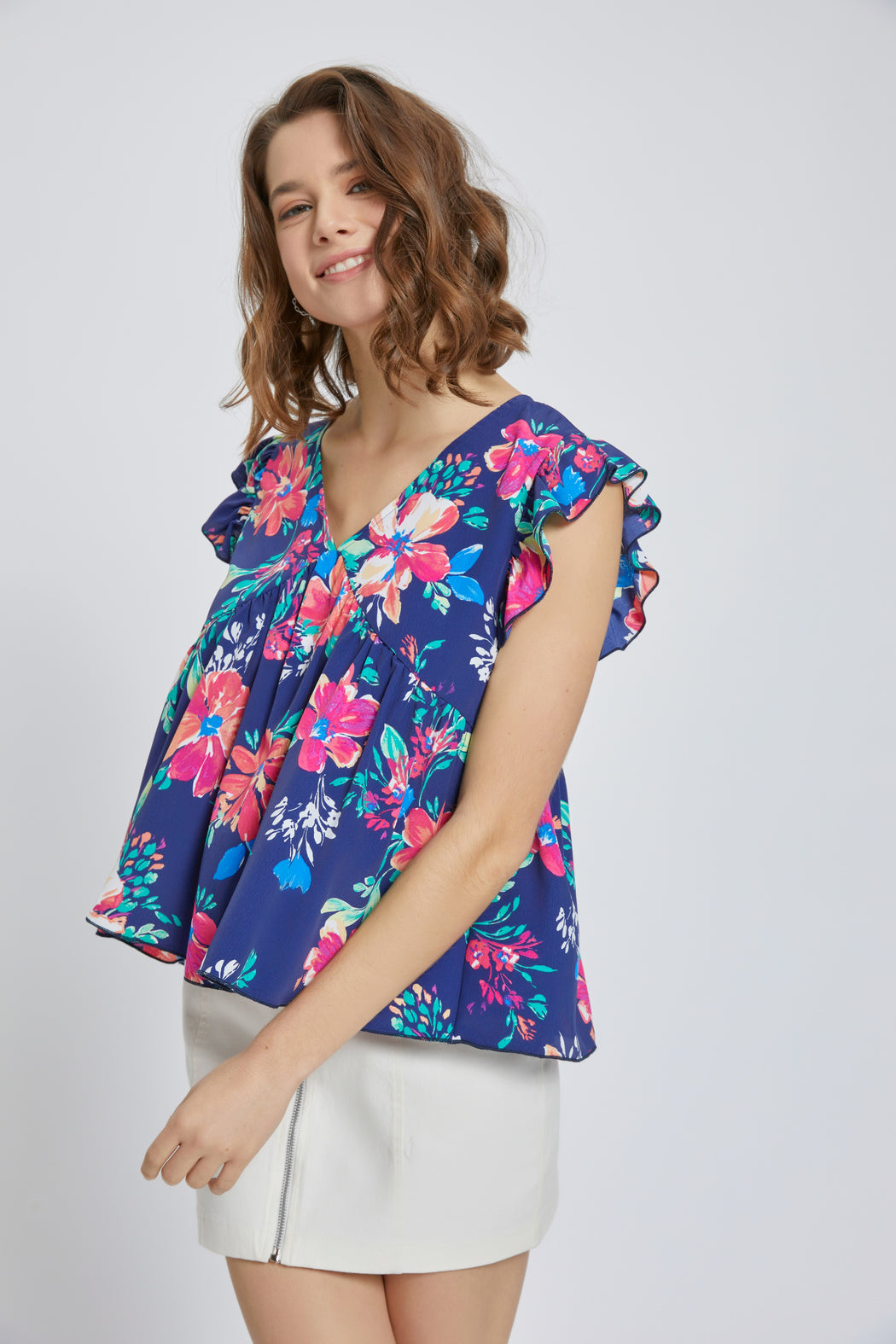 Flutter Sleeve Babydoll Short Sleeve Top