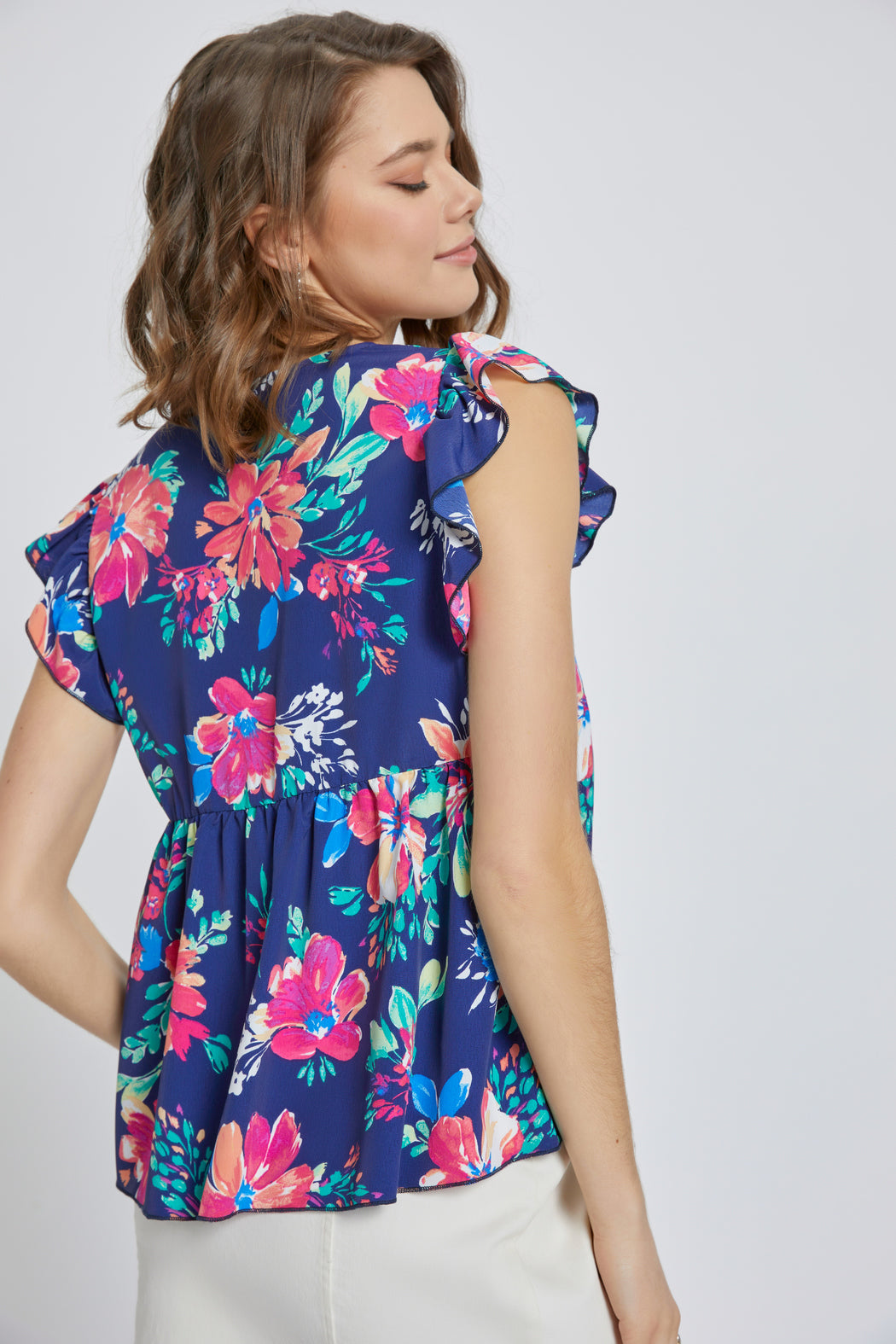 Flutter Sleeve Babydoll Short Sleeve Top