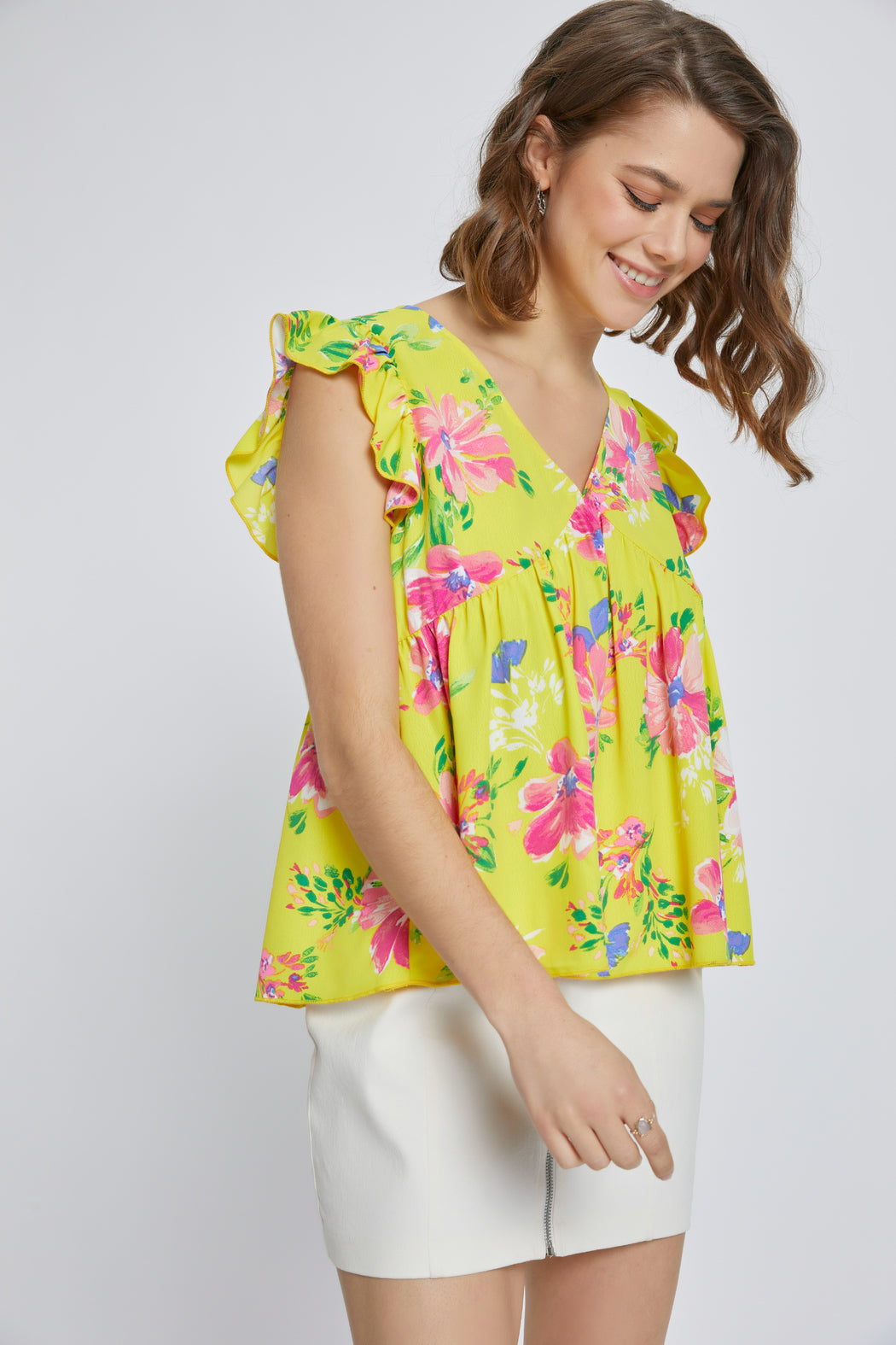 Flutter Sleeve Babydoll Short Sleeve Top