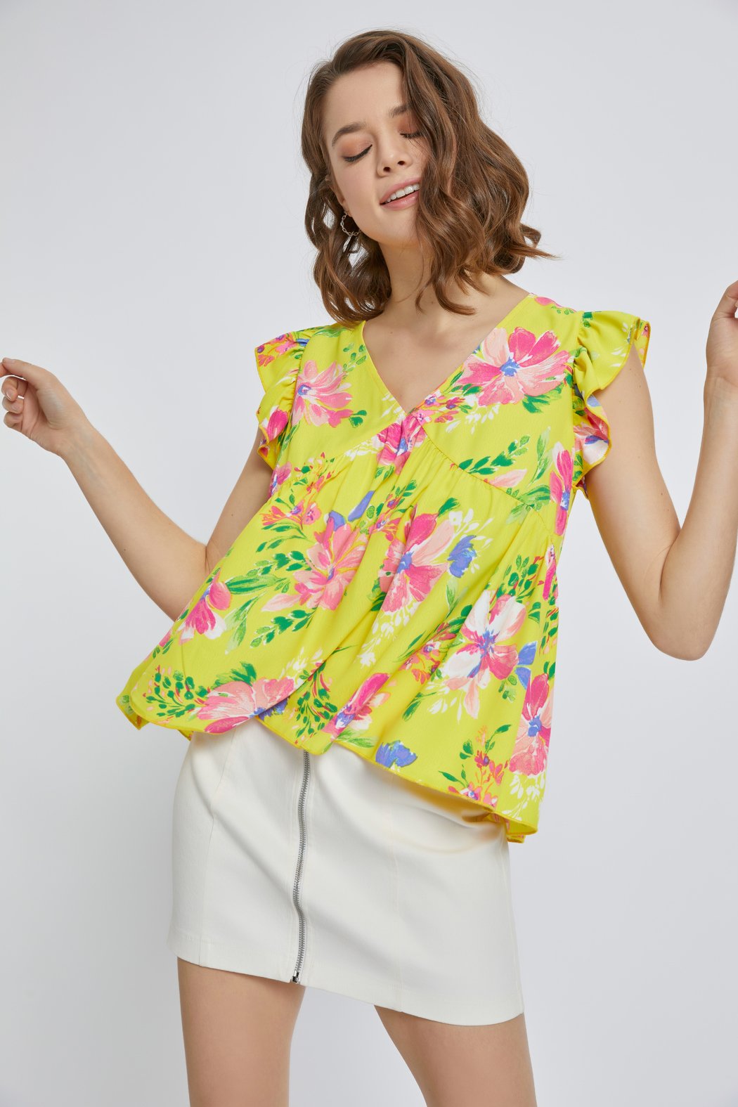 Flutter Sleeve Babydoll Short Sleeve Top