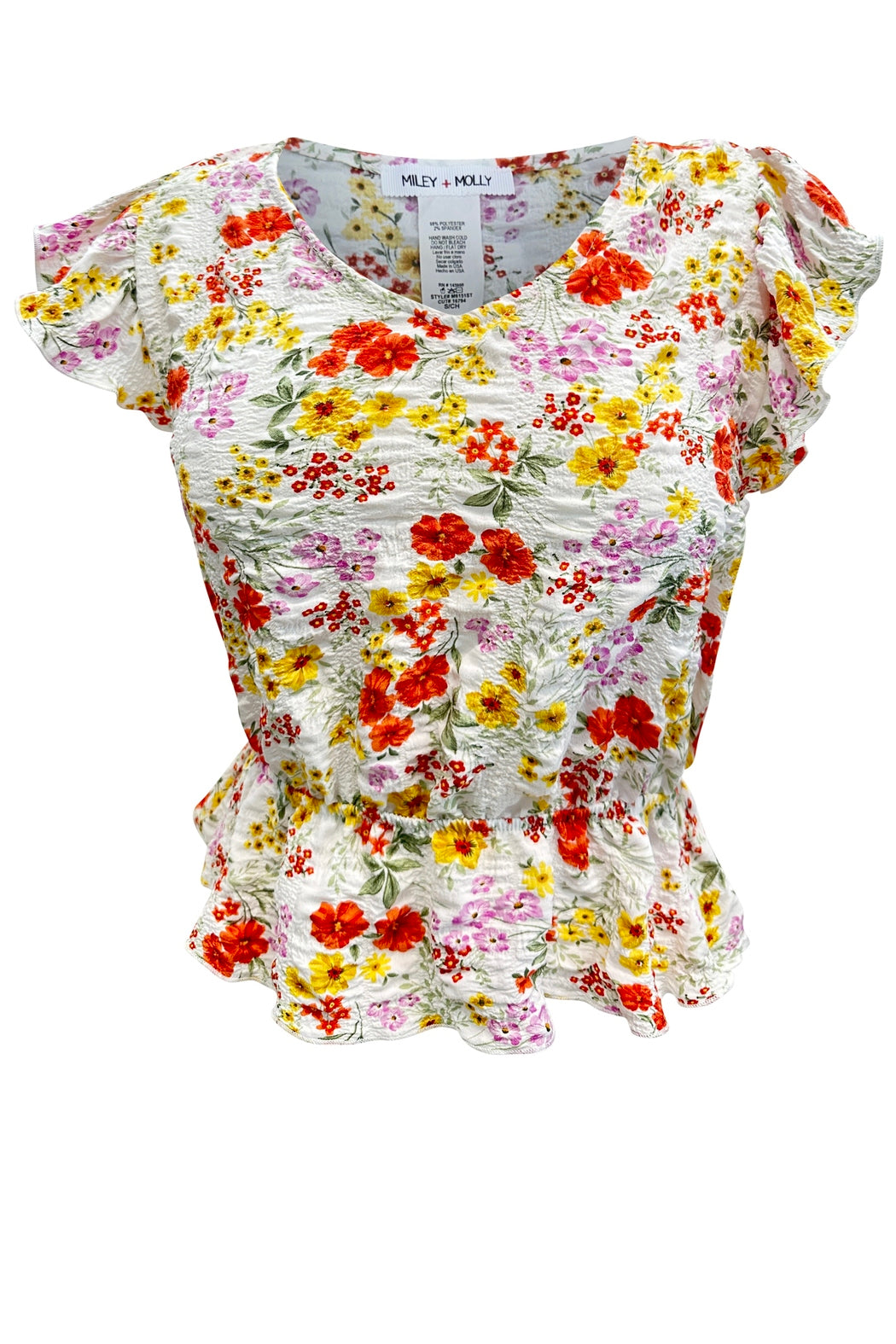 Flutter Sleeve V Neck Peplum Top With Floral Print
