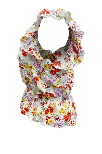 Flutter Sleeve V Neck Peplum Top With Floral Print