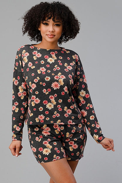 French Terry Daisy Floral Short Pj Pajama Set
