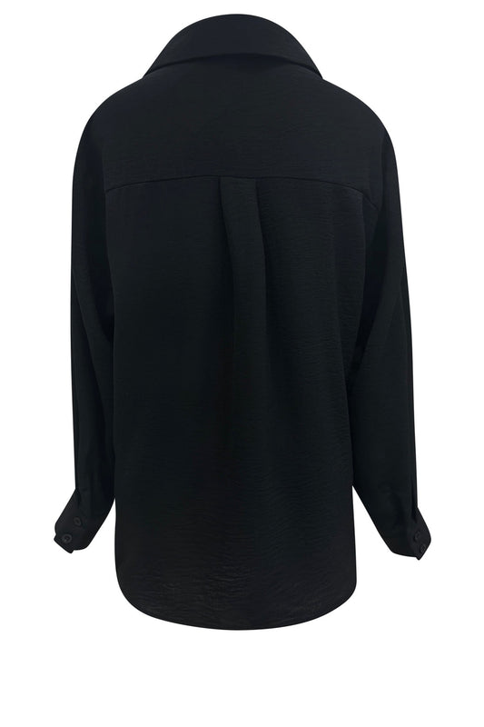 Knotted Waist Button Front Long Sleeve Sold Shirt
