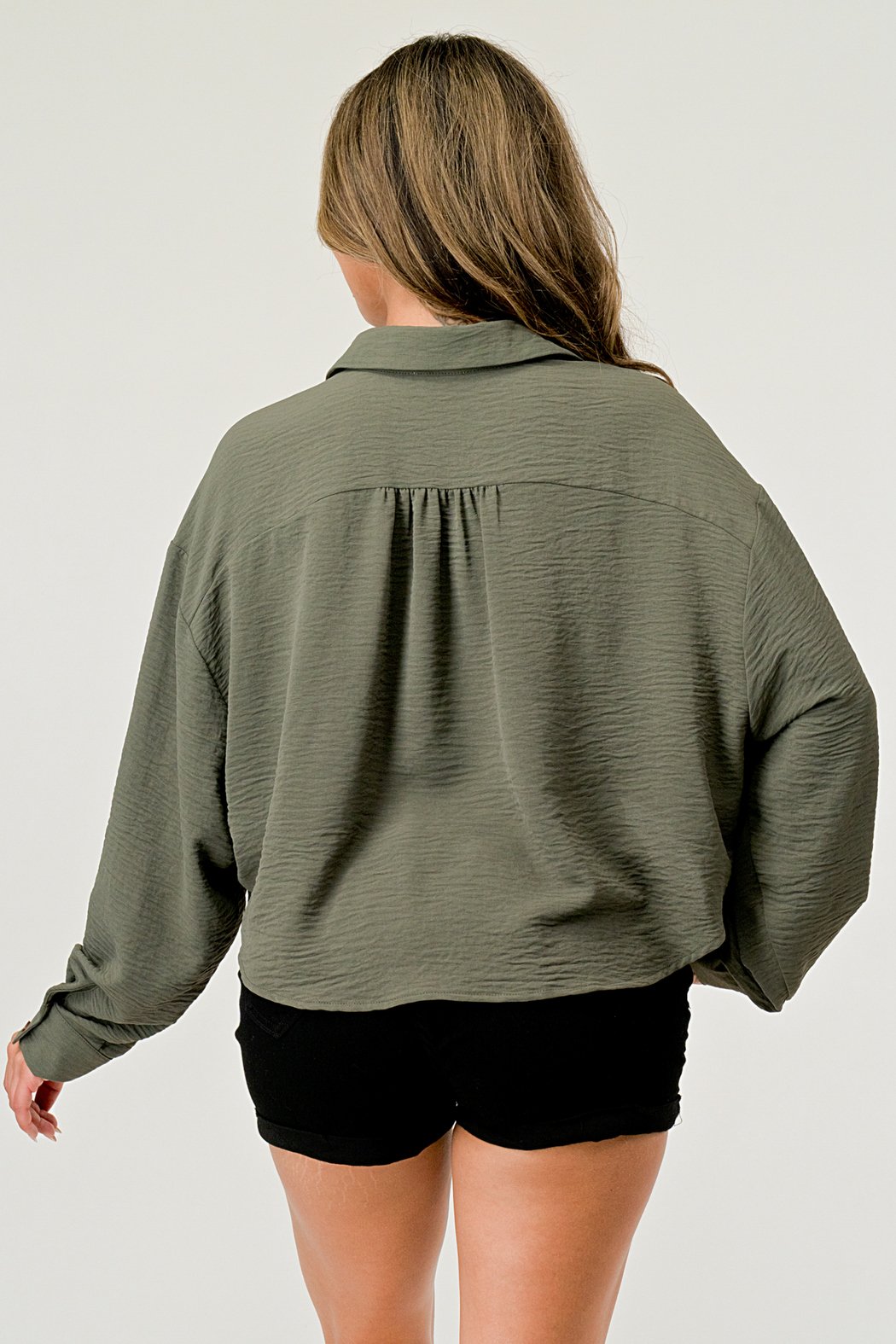 Loose Fit Solid Woven Shirt Top With Button Front