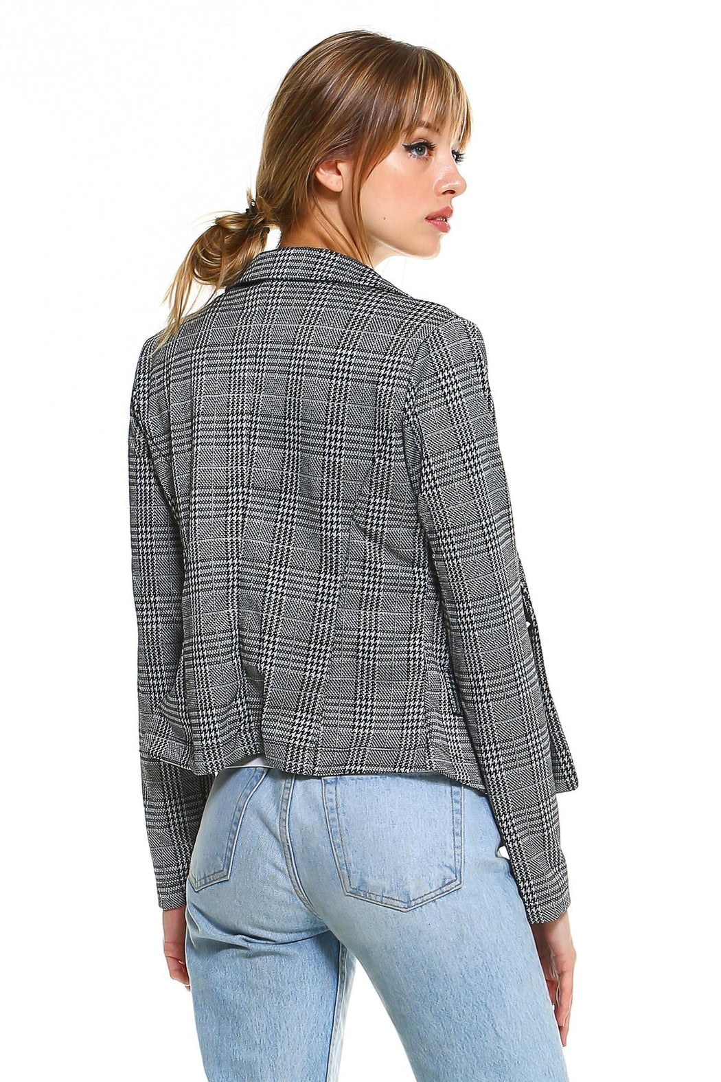 Plaid Long Sleeve Blazer Jacket Top