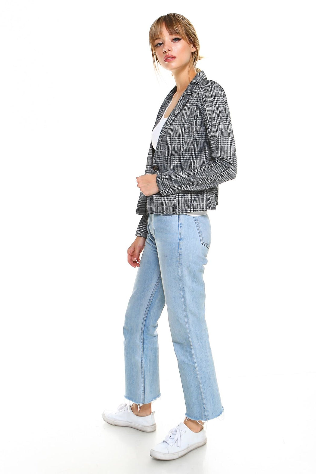 Plaid Long Sleeve Blazer Jacket Top