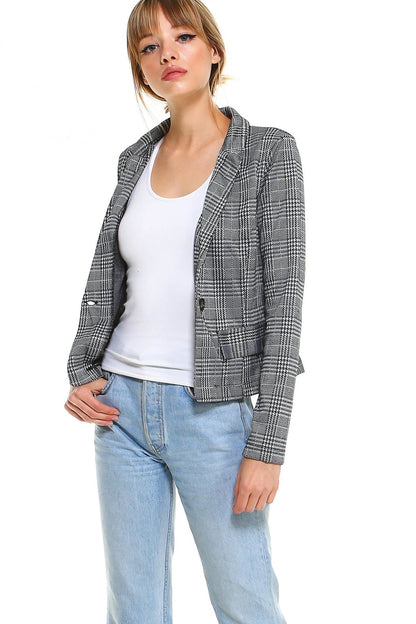 Plaid Long Sleeve Blazer Jacket Top