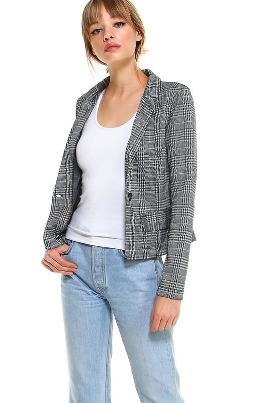 Plaid Long Sleeve Blazer Jacket Top