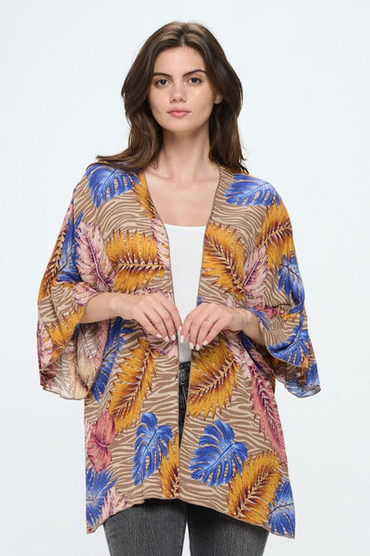 Ruffle Sleeves Loose Fit Kimono In Tropical Print