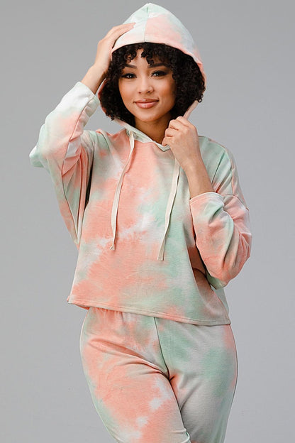 Tie Dye Hooded Sweat Shirts Jogger Lounge Wear Set