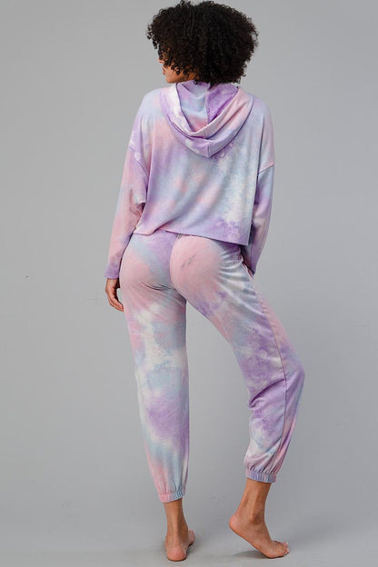 Tie Dye Hooded Sweat Shirts Jogger Lounge Wear Set