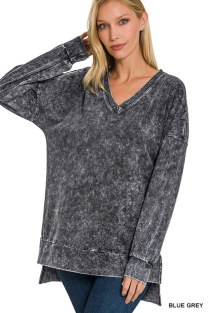 Mineral Washed V Neck  Top
