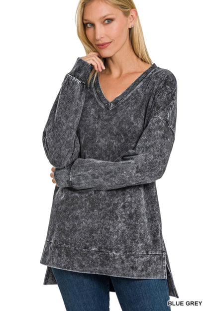 Mineral Washed V Neck  Top