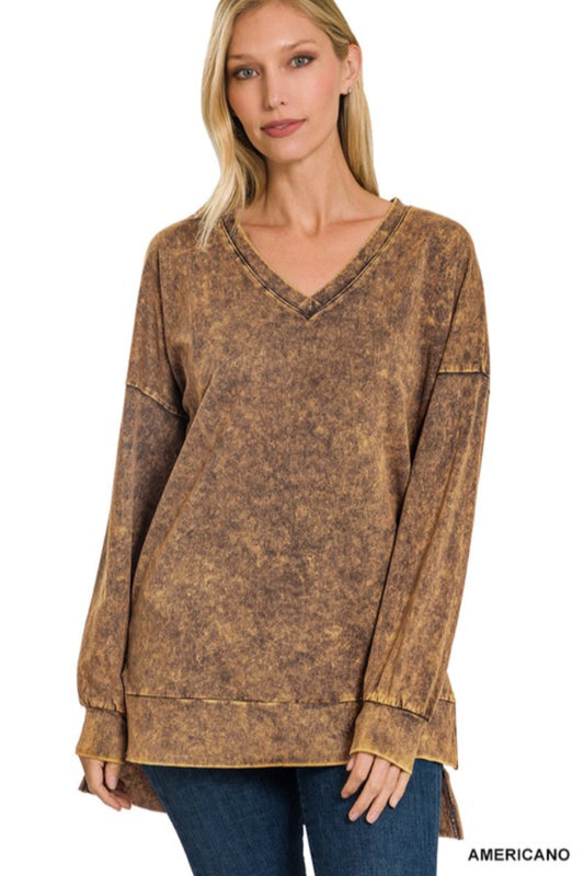 Mineral Washed V Neck  Top