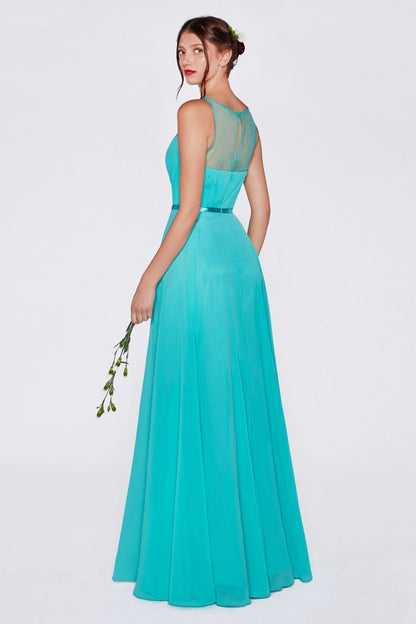 Mint Illusion V-Neck Long Formal Dress