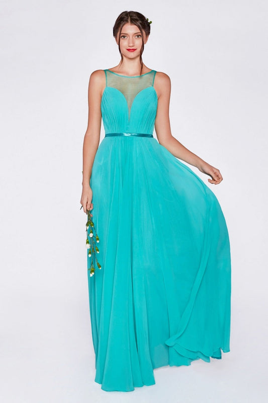 Mint Illusion V-Neck Long Formal Dress