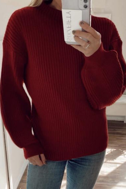 Mock Turtleneck Balloon Sleeve Sweater